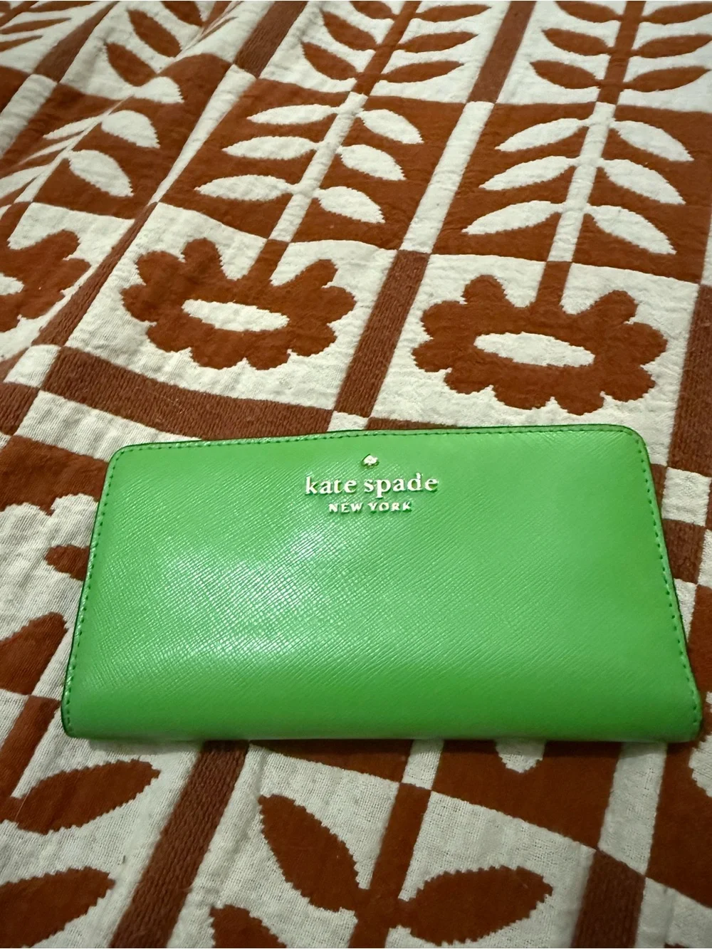 Kate Spade Bright Green Large Slim Bifold Wallet